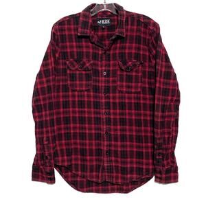 XXX Rude Flannel 2 Pocket Plaid Button Shirt Mens S Skater Grunge Lumberjack Y2K